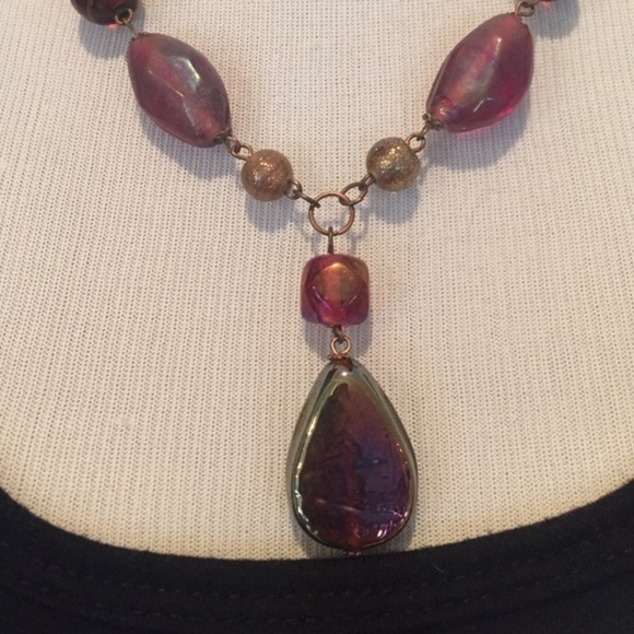 Brown leather cord and beads necklace - Picture 2 of 4